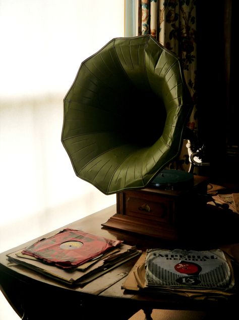 1908 gramaphone, remember 78's?  Hanbury Hall, Worcestershire | Flickr - Photo Sharing! The Legend Of Sleepy Hollow, The Shape Of Water, Casa Vintage, Record Player, Clue, Green And Brown, Bean Bag Chair, Vintage House, Piano