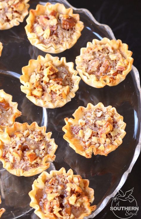 Pecan Pie Tart Bites - A Southern Soul Philo Dough, Pecan Pie Tarts, Pecan Pie Bites, Phyllo Recipes, Super Bowl Recipes, A Southern Soul, Phyllo Cups, Pie Easy, Mini Pecan Pies