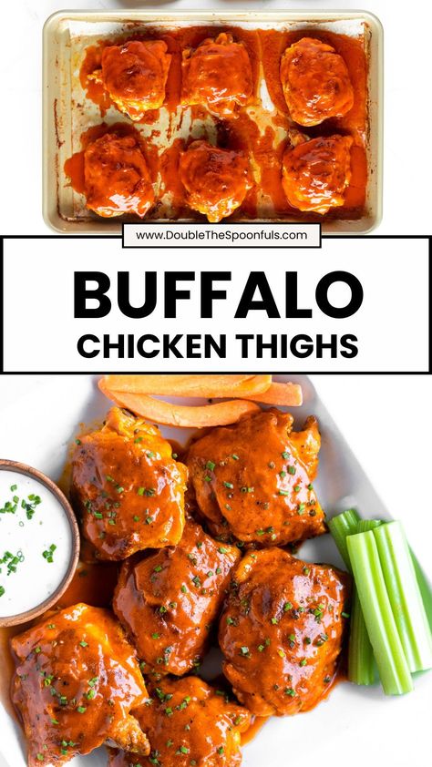 If you love buffalo wings then you absolutely need to give this buffalo chicken thigh recipe a try!  If you also love crispy chicken skin, then you will love how this recipe uses olive oil and a high oven temperature to ensure the crispiest skin. Chicken Thigh Recipes Buffalo, Buffalo Chicken Thigh Recipes, Buffalo Chicken Legs In The Oven, Buffalo Chicken Thighs Boneless, Buffalo Chicken Thighs, Crispy Chicken Skin, Chicken Thigh Recipe, Baked Buffalo Chicken, Oven Temperature