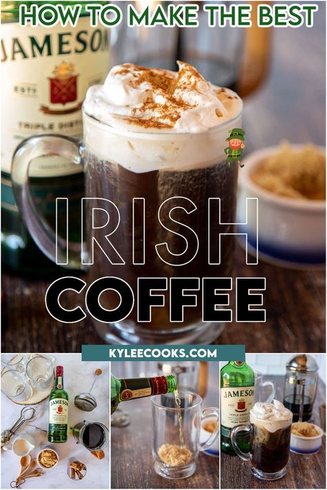 Irish Coffee, a classic and beloved drink that has been enjoyed for decades. If you are a coffee lover, then this drink is a must-try. It is a unique blend of hot coffee, Irish whiskey, brown sugar, and whipped cream, which creates a smooth and delightful flavor. Irish Coffee Bar Party, Irish Coffee Bar, Coffee Bar Party, Irish Coffee Recipe, Irish Cream Coffee, Irish Coffee Mugs, French Bakery, Irish Coffee, Irish Whiskey