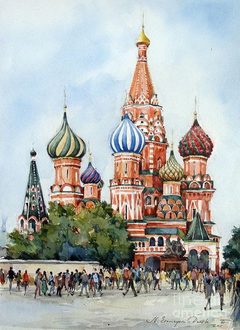 st basil's cathedral - Google Search Mosca Russia, Cathedral Painting, Moscow Cathedral, Urban Drawing, Moscow Art, St Basils Cathedral, St Basil's, Watercolor Architecture, Architecture Drawing Art