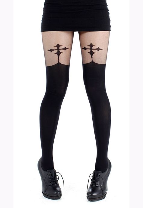 Goth Tights, Gothic Tights, Goth Cross, Suspender Tights, Angel Outfit, Cute Stockings, Black Goth, Stocking Tights, Gothic Outfits