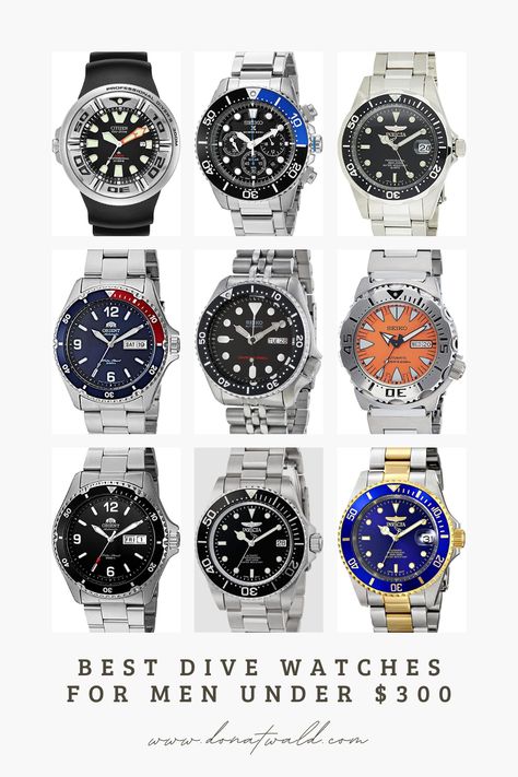 Are you seeking a high-quality dive watch but have a limited budget? If the answer is YES, you have come to the right place! Here are my picks of the Top 10 best dive watches for men under $300. <<Click the pin to check them out #dive #watches #watchesformen #divewatch #watchreview #seiko #orient #invicta #citizen Watches For Men Cheap, Diving Watches For Men, Best Watches Under 500 Men, Mens Dive Watches, Best Watches For Men Top 10, Budget Watches For Men, Diver Watches For Men, Dive Watches For Men, Citizen Watches For Men