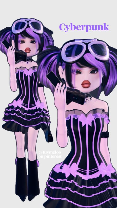 roblox dress to impress outfit idea ! theme cyberpunk #dti #roblox #purple #cyberpunk #dresstoimpress Purple Cyberpunk, Cyberpunk Dress, Roblox Dress, Themed Outfits, Outfit Idea, Cyberpunk, Dress To Impress, Purple