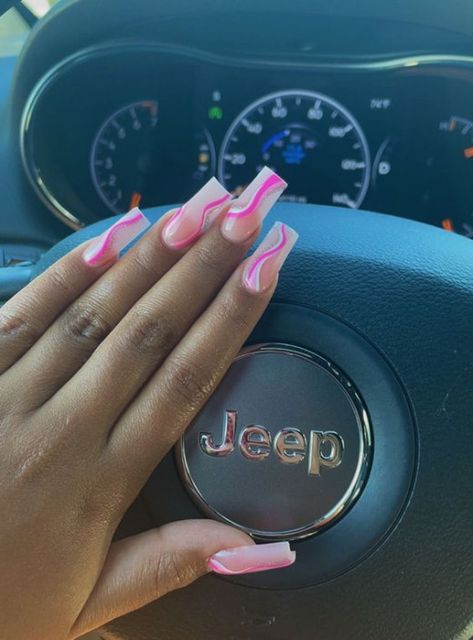 Birthday Beach Nails, Hot Pink And White Acrylic Nails, Summer Nails Beach Vacations, Birthday Summer Nails, Summer Nails 2023 Square, Long Vacation Nails, Vacation Nails Long, Beach Acrylic Nails, Abstract Summer Nails