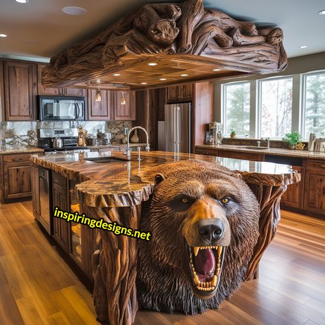 These Kitchen Islands With Animal Designs Will Make Your Home a Wildlife Wonderland Cozy Cabin Kitchen, Rustic Cabin Design, Elegant House, Decoration Restaurant, Large Kitchen Island, Cabin Kitchens, Rustic Home Design, Animal Designs, Cabin Design