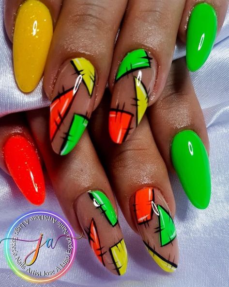 Nail 2023 Summer, Summer Nail 2023, Nail Art Designs For Summer, Tropical Nail Art, Oval Nails Designs, Nail 2023, Easy Nail Art Designs, Green Acrylic Nails, Eye Nail Art