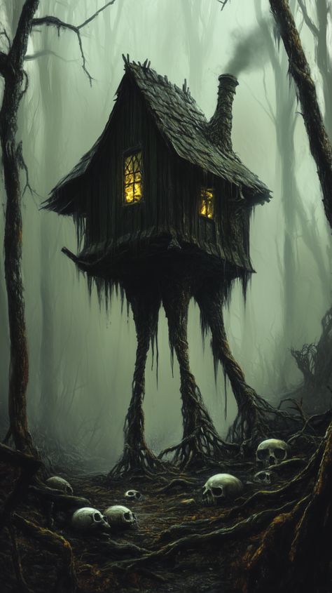 Bone Carver, Dark Goddesses, Baba Yaga House, Baba Jaga, Witchy Aesthetics, Curse Of Strahd, Spooky Stuff, Baba Yaga, House Illustration