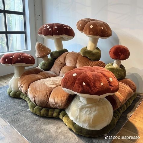 Mushroom Furniture Diy, Cool House Furniture, Cool House Items, Unique Bed Ideas, Mushroom Couch, Mushroom Furniture, Mushroom Bed, Mushrooms Aesthetic, Cool Mushrooms