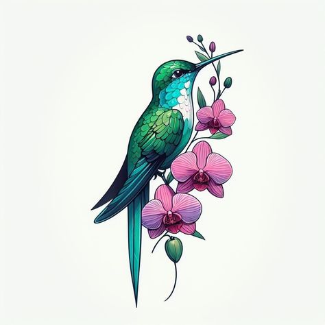 Colored Hummingbird Tattoo, Arm Tattoos For Women Upper, Best Feminine Tattoos, Hummingbird Flower Tattoos, Colorful Bird Tattoos, First Tattoo Ideas, Bird Tattoos For Women, Body Tattoo Design, Timeless Tattoo