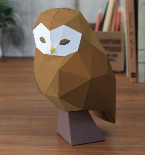 PAPERMAU: Low Poly Little Owl Decorative Paper Model - by Canon Papercraft Templates Harry Potter, Free Low Poly Papercraft Templates, Owl Paper Crafts, Owl Templates, 3d Crafts, Paper Owls, Papercraft Printable, Shadow Box Art, 3d Craft