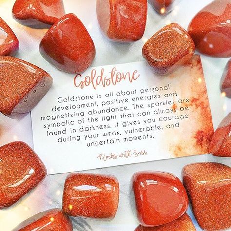 GOLDSTONE AFFIRMATION: I trust the intelligence of the universe. I harness my courage and strength. I know there is always light to be found in any darkness. Witchy Crystals, Crystals Healing Properties, Spiritual Crystals, Gemstone Meanings, Crystal Therapy, Crystal Healing Stones, In The Darkness, Crystal Meanings, Crystal Set