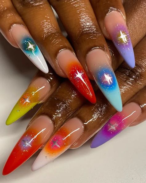 Tyler :) on Instagram: "Love these colors 🥲💕 A recreation: @1.800.nailme 💕" Pride Nails Designs, Multi Color Nails, Rave Nails, Pride Nails, Studio Room, Dream Nails, Funky Nails, Pretty Acrylic Nails, Creative Nails