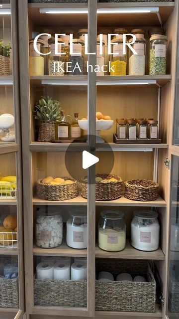 Crockery Storage Ideas, Ikea Storage Ideas Kitchen, Kitchen Pantry Ikea Hack, Pantry From Ikea Cabinets, Ikea Organizer Hacks, Kitchen Wall Cabinet Ideas Extra Storage, Ideas For Pantry Storage, Renter Friendly Pantry Shelves, Liquor Storage In Pantry