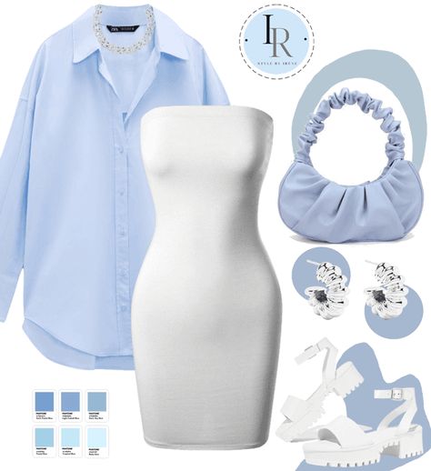 Blue Date Outfit, Blue Aesthetic Outfit Girl, Baby Blue And White Outfit, Blue Themed Outfits, Baby Blue Outfits For Women, Blue And Khaki Outfit, Light Blue Outfit Aesthetic, Light Blue Outfit Ideas, Blue Outfit Aesthetic