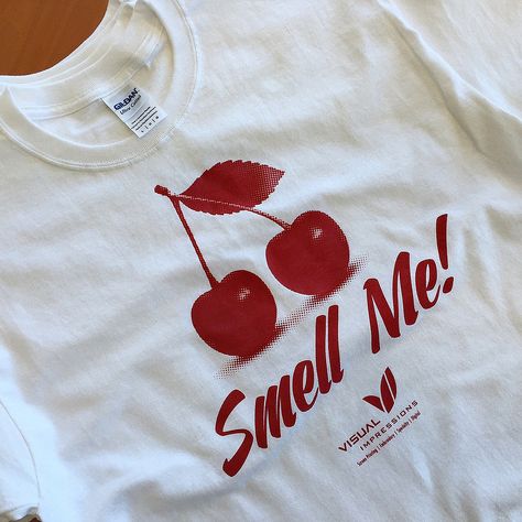 Smell Me!  Cherry Scented Ink for T-shirts Tshirt Print Ideas, Cherry T Shirt, Cherry Logo, Cherry Shirt, Career Fashion, Cherry Print, Mon Cheri, 로고 디자인, Graphic Image