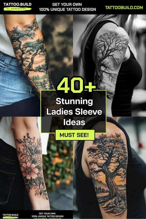 Unique Ladies Sleeve Tattoo Ideas Trendy Body Art Inspiration Upper Half Arm Sleeve Tattoo For Women, Female Half Sleeve Tattoo Forearm, Womans Leg Sleeve Tattoos, Sleeve Tattoos For Girls, Arm Sleeves For Women, Badass Sleeve Tattoos For Women, Quarter Sleeve Tattoos For Women Color, Nature Tattoos For Women Half Sleeves Color, Arm Sleeve Tattoos For Women Meaningful