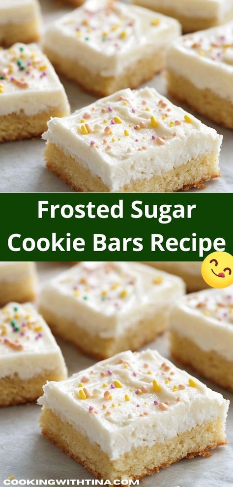 Need a fun baking project? Discover these Frosted Sugar Cookie Bars that the whole family will love! Simple to make and bursting with flavor, they are the ideal sweet treat for kids and adults alike. Iced Sugar Cookie Bars, Frosted Sugar Cookie Bars, Bar Cookies 9x13, Sugar Cookie Bar, Sugar Cookie Bars Recipe, Sugar Cookie Desserts, Sugar Cookie Bar Recipe, Iced Sugar Cookies, Sugar Cookie Bars