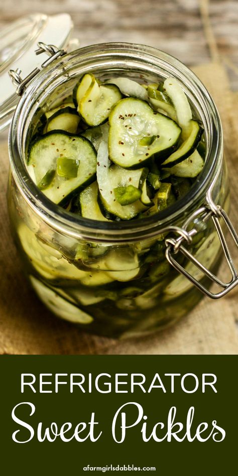 A quick and easy Refrigerator Sweet Pickles recipe to preserve all those fresh garden cucumbers. It has a short ingredients list, with no need for fancy equipment! #pickles #sweetpickles #refrigeratorpickles Sweet Refrigerator Pickles, Easy Refrigerator Pickles, Garden Cucumbers, Sweet Pickles Recipe, Refrigerator Pickle Recipes, Pickles Recipe, Healty Dinner, Canning Vegetables, Refrigerator Pickles