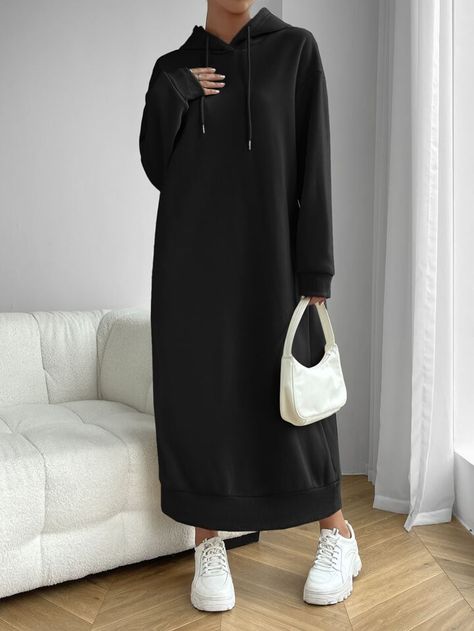 Korea Dress, Modest Casual Outfits, Cute Modest Outfits, Modest Fashion Outfits, Drawstring Hoodie, Modest Outfits, Hoodie Dress, Dress P, Modest Fashion