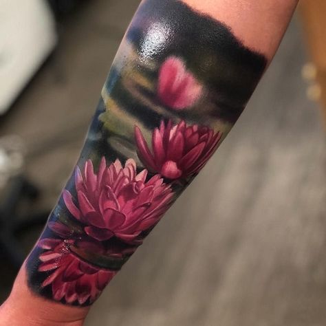 Lily Tattoo Sleeve, Lily Tattoo Meaning, Water Lily Tattoo, Tattoo Half Sleeve, Water Lily Tattoos, Lily Tattoo Design, Lily Flower Tattoos, Flower Tattoo Meanings, Lotus Tattoo Design