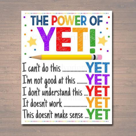 The Power of Yet Printable Poster, Growth Mindset, INSTANT DOWNLOAD, Motivational Wall Art, School Office Classroom Teacher Decoration Art Classroom Motivational Wall, Easy Classroom Decor High Schools, Preschool Motivational Quotes, The Power Of Yet Poster, Growth Mindset Art, Fun Classroom Decor, Growth Mindset Classroom Decor, Teacher Classroom Posters, Wall Art School