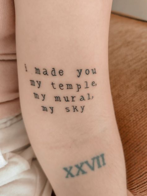 i made you my temple my mural my sky Tolerance Tattoo, Tolerate It Tattoo, Mirrorball Tattoo Taylor Swift, Taylor Swift Tolerate It, Tolerate It Taylor Swift, Taylor Swift Homescreen, Taylor Swift Inspired Tattoos, Swift Tattoo, It Tattoo