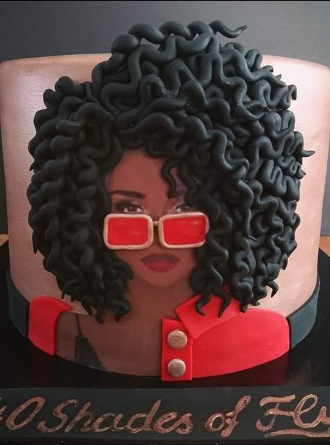 Birthday Cake For Black Women, 27 Birthday Cake Woman, African Theme Cake Birthday, Curly Hair Cake Birthday, Afro Cake Ideas, African Themed Cake, 50th Birthday Cake Ideas For Women, Afro Unicorn Cake, Women Birthday Cakes