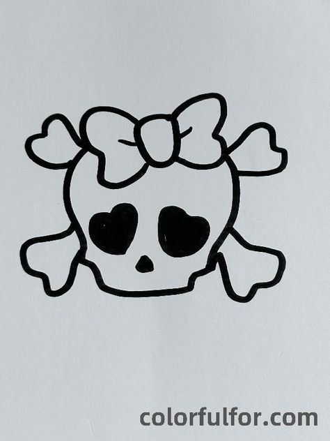 Bow-Topped-Skull-and-Crossbones Skull Drawing Ideas, Skull With Bow, Easy Fish Drawing, Easy Skull Drawings, Screaming Skull, Simple Skull, Pumpkin Drawing, Skulls Drawing, Romantic Themes