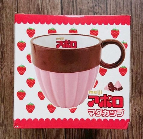 Meiji Apollo Strawberry Chocolate Mug Prize Porcelain H8cm 3.1" from Japan  | eBay Meiji Apollo, Apollo Chocolate, Tartaglia Mug, Meiji Apollo Strawberry Chocolate, Chocolate Mugs, Box Branding, Chocolate Strawberries, Are You Happy, Porcelain