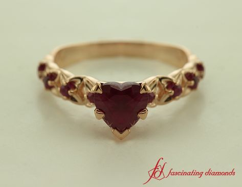 In 14K Yellow Gold Heart Shaped Diamond Side Stone Engagement Ring With Red Ruby In 14k Yellow Gold Rubies Aesthetic, Ruby Ring Designs, Red Engagement Ring, Heart Shaped Diamond Engagement Ring, Ruby Wedding Rings, Garnet Engagement Ring, Ruby Ring Gold, Future Engagement Rings, Heart Engagement Rings