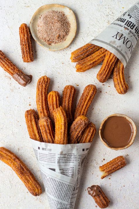 Home Made Churros, Eggless Churros, Bake With Shivesh, Baked Churros, Chocolate Sauce Recipes, Homemade Churros, Pasta Chips, Churros Recipe, Measuring Ingredients