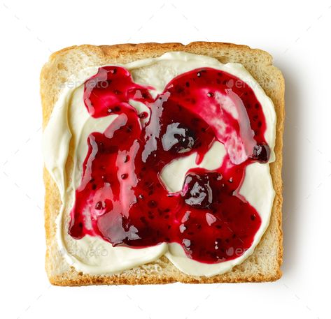 toasted bread with cream cheese and jam by magone. toasted bread slice with cream cheese and jam isolated on white background, top view #AD #cheese, #jam, #magone, #toasted Jelly Toast Aesthetic, Cream Cheese And Jam Toast, Top View Reference, Bread And Jam Aesthetic, Jam On Toast Aesthetic, Cream Cheese And Jam, Toast With Butter Aesthetic, Toast With Jam, Cheese And Jam