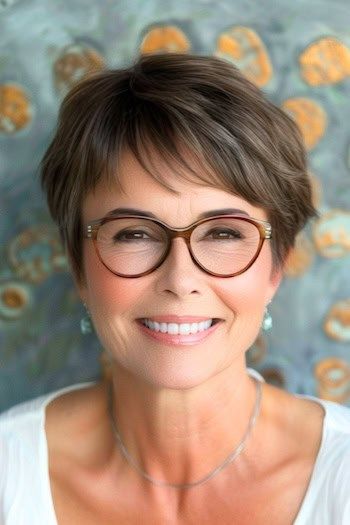 32 Stylish Short Hairstyles For Women Over 60 With Glasses - The Hairstyle Edit Short Hair Pics Ideas, Layered Bob Short Fine Hair Over 50, Pixie Hairstyles With Glasses, Short Hair Round Face Glasses, Short Stacked Hair With Bangs, Layered Pixie Bob With Bangs, Over 60 Short Hairstyles For Women, Short Layered Bob Haircuts Older Women, Short Hairstyles For Women Over 60 Gray Fine Hair Medium