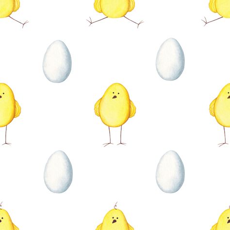 Seamless pattern for Easter with Chickens and Eggs on a white background. Pattern for wrapping paper and home textile design. Chicken And Eggs, Easter Pattern, Easter Cute, Funny Chicken, Chicken Humor, Watercolor Pattern, Image Illustration, Home Textile, Textile Design