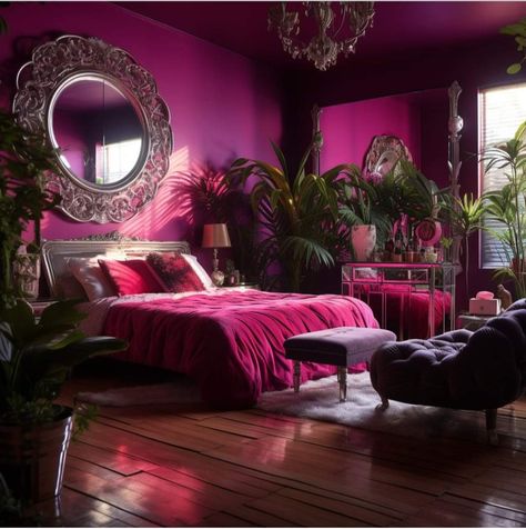 Magenta Bedroom, Magenta Room, Magenta Bedrooms, Jewel Tone Bedroom, Chamber Ideas, Hot Pink Bedrooms, Summer Room, Aesthetic Apartment, Pink Bedroom Decor