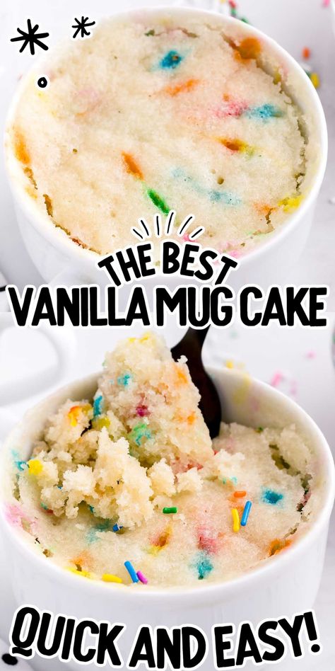 Diy Mug Cake Recipes, Vanilla Cake In A Cup Microwave, Personal Desserts Single, Mug Cakes Microwave Vanilla, Simple Cake In A Cup Recipe, Easy Vanilla Mug Cake Recipes, Mug Cake Vanilla Easy, Single Serve Vanilla Cake, Microwave Desserts In A Mug