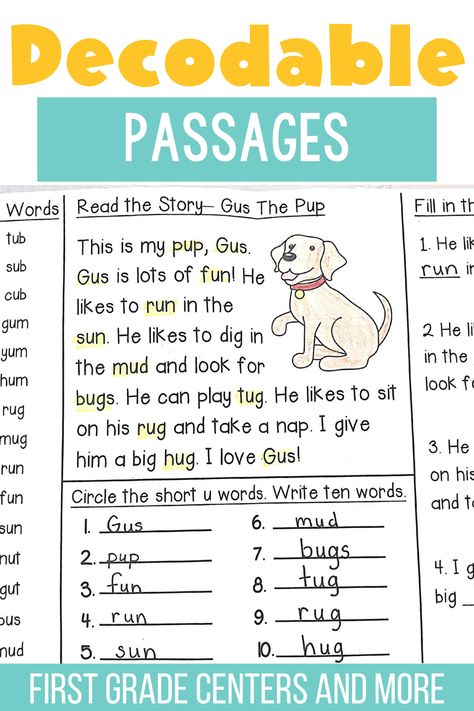 Decodable reading passages are a great way to teach phonics skills to first graders while also increasing reading comprehension and fluency. Check out this blog post to learn how to use the decodable readers in your classroom and grab a free sample. Learn To Read First Grade, 2nd Grade Reading Fluency Passages Free, Pre Reading Worksheets, First Grade Reading Homework Ideas, Free Decodable Passages, Sight Word Passages, Short A Decodable Reader Free, 2nd Grade Reading Fluency Passages, 1st Grade Fluency Passages Free