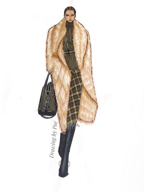 Fur Fashion Illustration, Fur Sketch, Illustration Diary, Runway Illustration, Bridal Art, Fashion Runway, Design Sketch, Pencil Drawings, Fashion Illustration