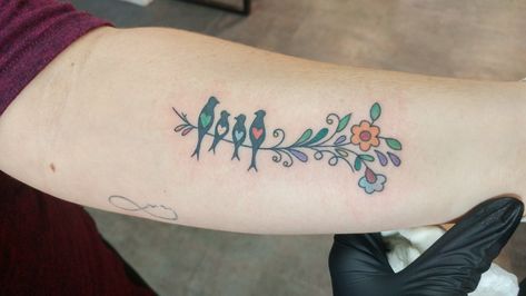 Incorporated birthstone colors for each of my family members plus flowers that are often used in Mexican embroidery Birthstone Tattoo Ideas Families, Tattoo Ideas Families, Birthstone Tattoo Ideas, 3 Birds Tattoo, Family Tattoo, Mexican Embroidery, Bird Tattoo, Birthstone Colors, Family Tattoos