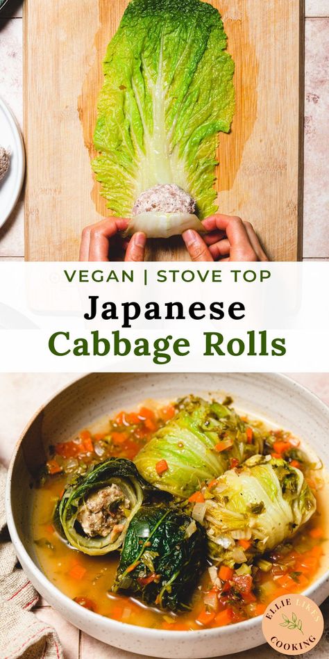 Vegan Cabbage Recipes, Vegetarian Cabbage Rolls, Japanese Cabbage, Vegan Japanese Food, Napa Cabbage Recipes, Vegetarian Japanese, Vegan Japanese, Vegan Asian Recipes, Vegan Meat