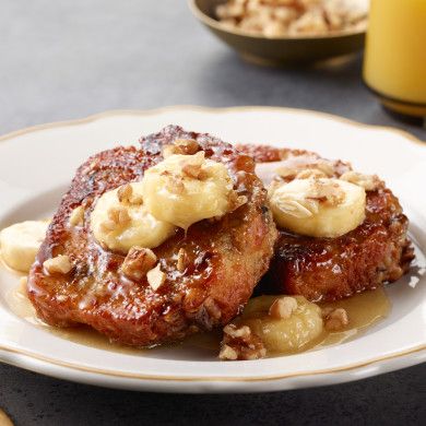 Banana Bread French Toast by Food Network Kitchen French Toast Banana Bread, French Toast Banana, Bread French Toast, Banana Bread French Toast, Toast In The Oven, Homemade Breads, Bacon Tomato, Toast Toppings, French Toast Easy