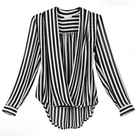 Elegant Temperament Stand Collar Striped Long Sleeve Chiffon Blouse ($33) ❤ liked on Polyvore featuring tops, blouses, msfairy, long sleeve blouse, striped blouse, chiffon top, striped chiffon top and stripe blouse White Blouses For Women, Stripes Blouse, Conceptual Fashion, Fashion Tops Blouse, Stripe Outfits, Chiffon Long Sleeve, Chiffon Blouse, Blouse Black, Striped Blouse