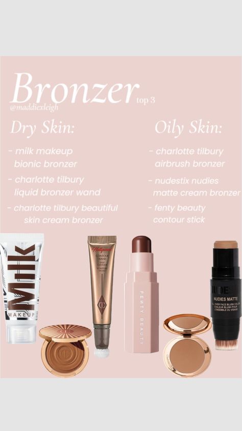 bronzer, by skin type #makeup #makeupproducts #beauty #skincare Acne Safe Makeup, Safe Makeup, Best Bronzer, Milk Makeup, Lashes Makeup, Beauty Skincare, Fenty Beauty, Skin Cream, Blush Color