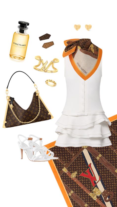 Brunch out with friends in style: a Louis Vuitton white dress paired with accessories, featuring the classic LV canvas design 🍑 #LouisVuitton #LVCanvas #WhiteDress Louis Vuitton Aesthetic, Dubai Outfits Ideas, Dubai Outfits, Louis Vuitton White, Out With Friends, Aesthetic Outfit, Canvas Designs, Casual Style Outfits, Aesthetic Clothes