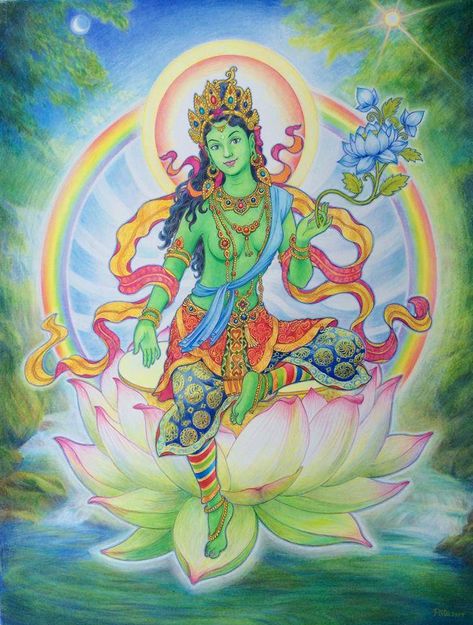 blume unterm arsch hose  schmuck blume in hand haare krone farbe an blüte ist gut Tara Goddess, Tibet Art, Tantra Art, Art Buddha, Yoga Studio Design, Saraswati Goddess, Shakti Goddess, Kali Goddess, Thangka Painting