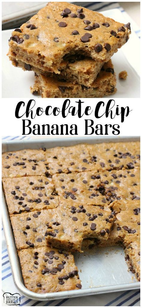 Chocolate Chip Banana Bars, Muffins Chocolate Chip, Bananas Recipes, Ripe Banana Recipe, Banana Recipe, Banana Dessert Recipes, Banana Bars, Diy Easy Recipes, Chocolate Chip Banana