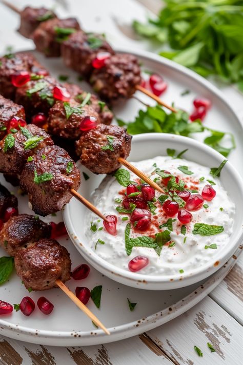 Turkish Lamb, Lamb Koftas, Moroccan Beef, Beef Kebabs, Kofta Recipe, Mint Yogurt, Eastern Cuisine, Lebanese Recipes, Yogurt Recipes