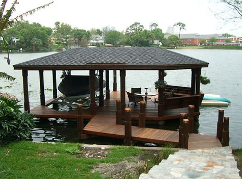 I want a pretty dock and boat for my lake house. :) Boat Lifts And Docks, Lake House Dock, Dock Design, Dock Ideas, Dock House, Boat Docks, Party Boat, Lake Dock, House Lake