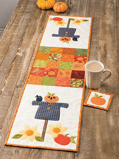 Enjoy This Fun Runner All Autumn Long - Quilting Digest Quilting Digest, Table Topper Patterns, Runner Pattern, Fall Sewing, Quilted Table Runners Patterns, Colors Of Fall, Place Mats Quilted, Fall Table Runners, Holiday Quilts